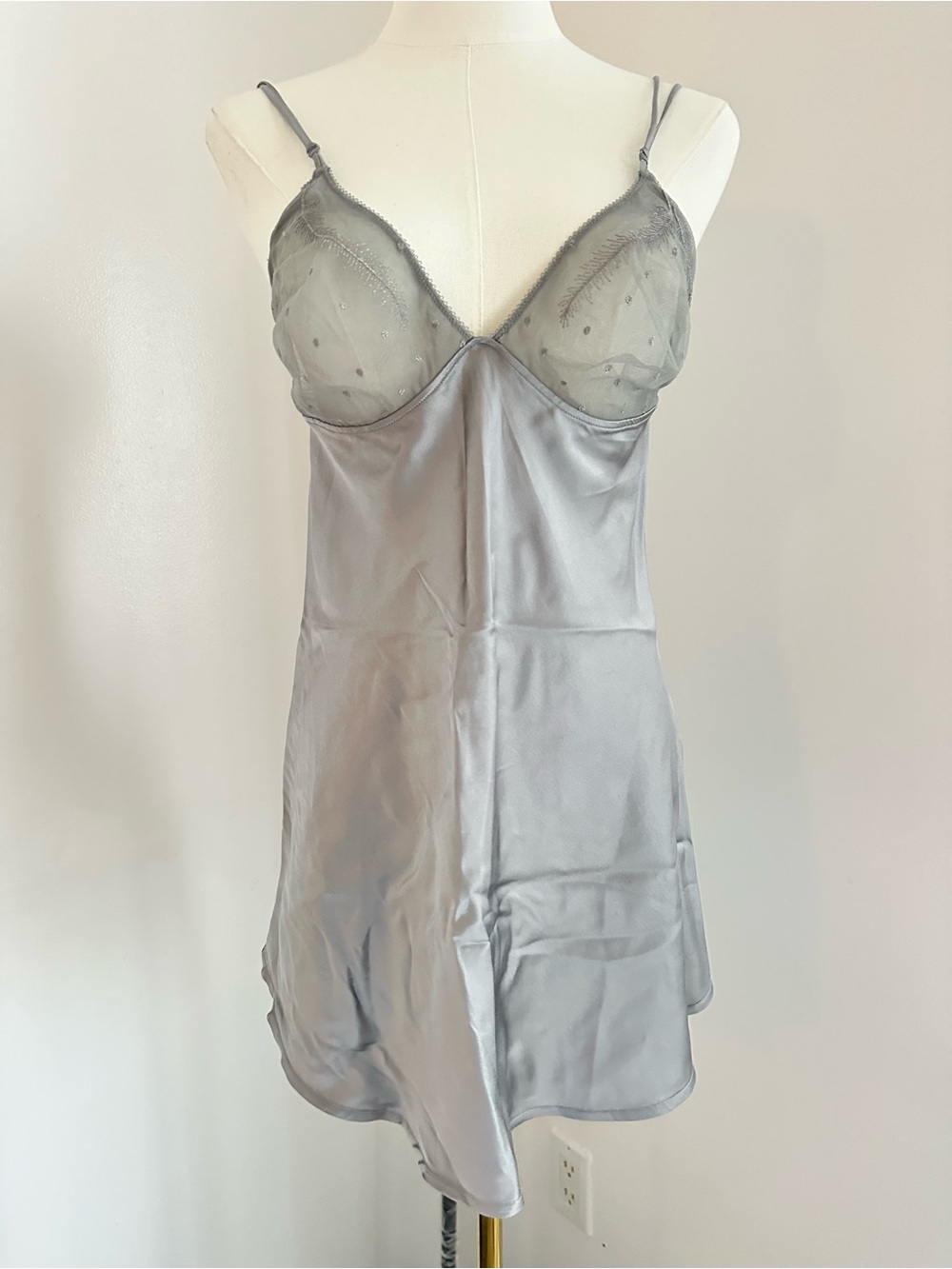 La Perla set Silk Grey Lace-Trim Chemise Nightdress and panties